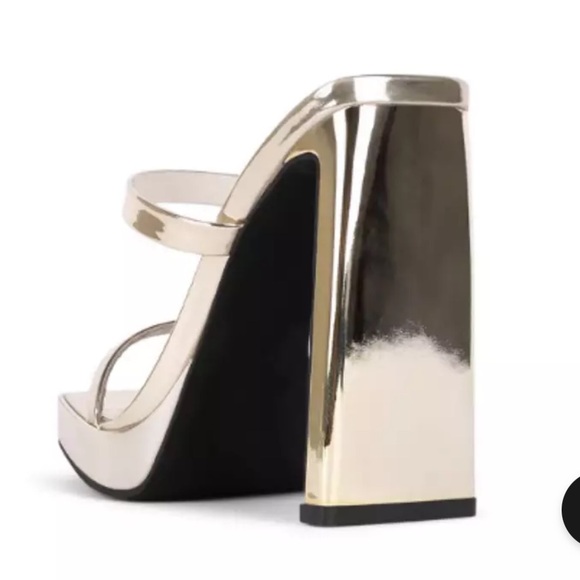 Jeffrey Campbell Hustler Platform Sandal Sz 9.5 Square Toe High Block Heel Gold - Picture 3 of 11